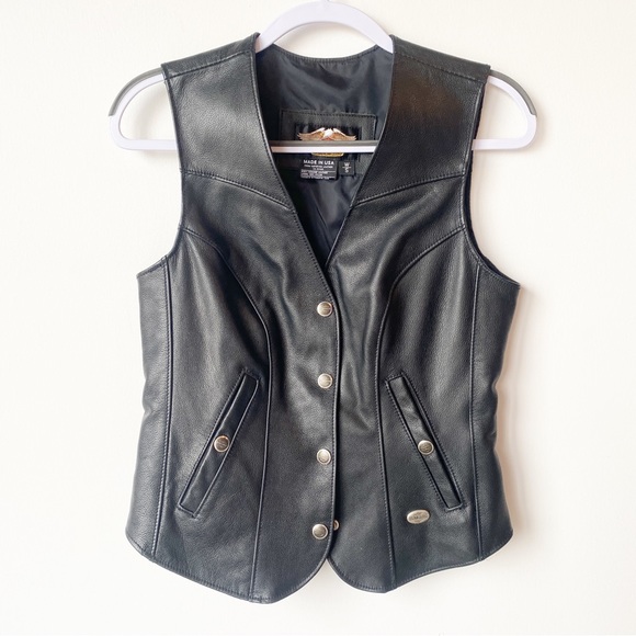 Harley-Davidson Tops - Harley Davidson Women's Black Leather Button Vest